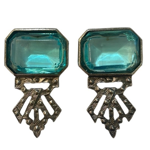 AQUA CLEAR SILVER‎ PIERCED EARRINGS So Antique Feeling !
